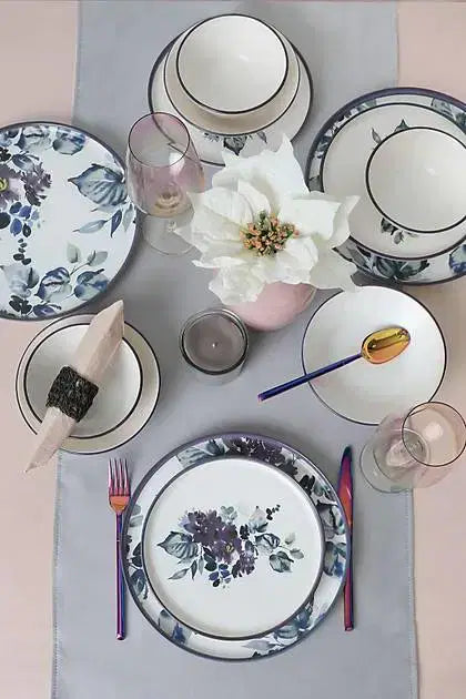 KERAMIKA Purple Flower Yemek Takımı 24 Parça 6 Kişilik