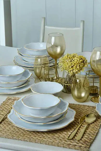 KERAMIKA Beyaz Gold Fileli Romeo Yemek Takımı 24 Parça 6 Kişilik