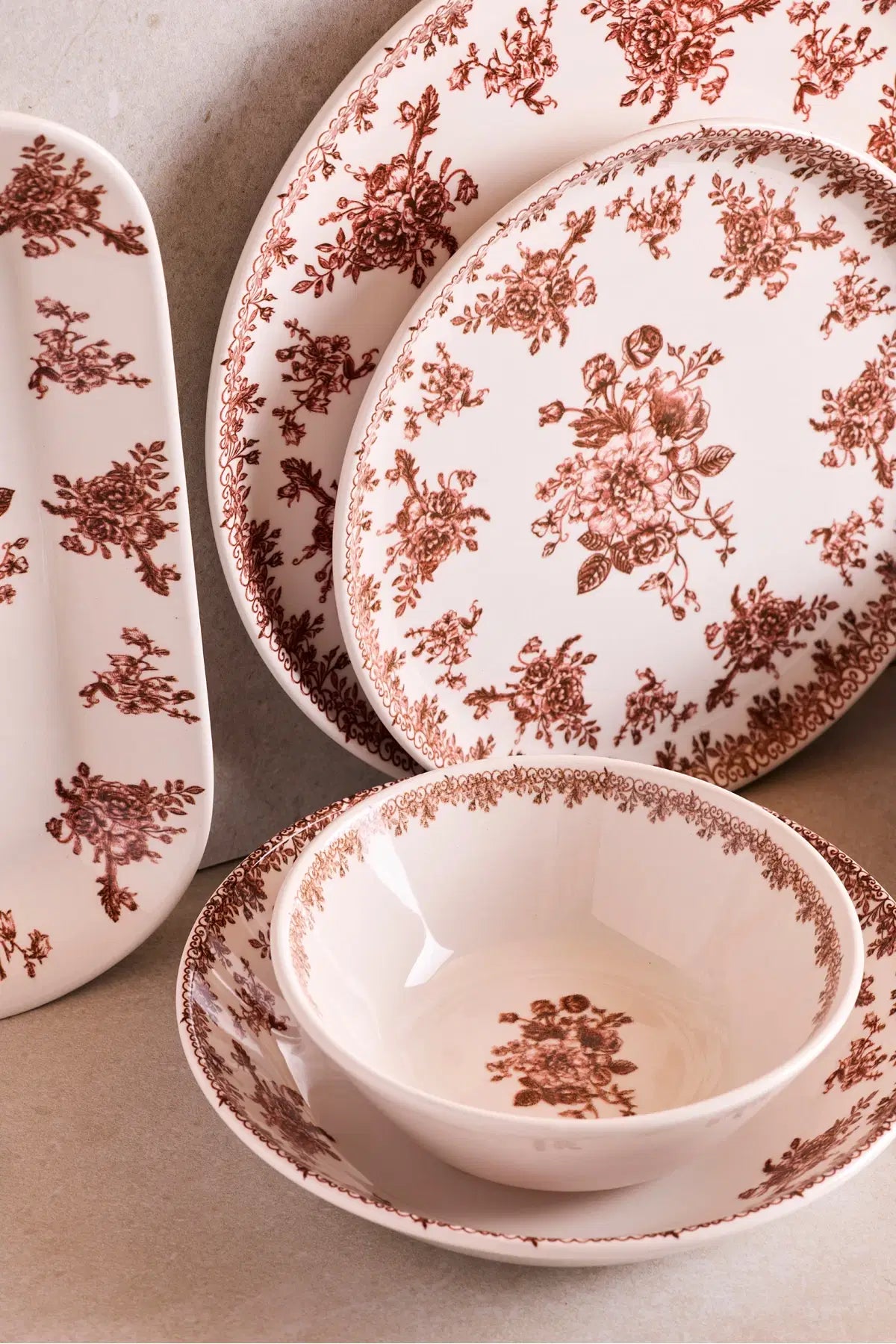PEROTTI Antik Bordo - 27 Parça Yemek Takimi