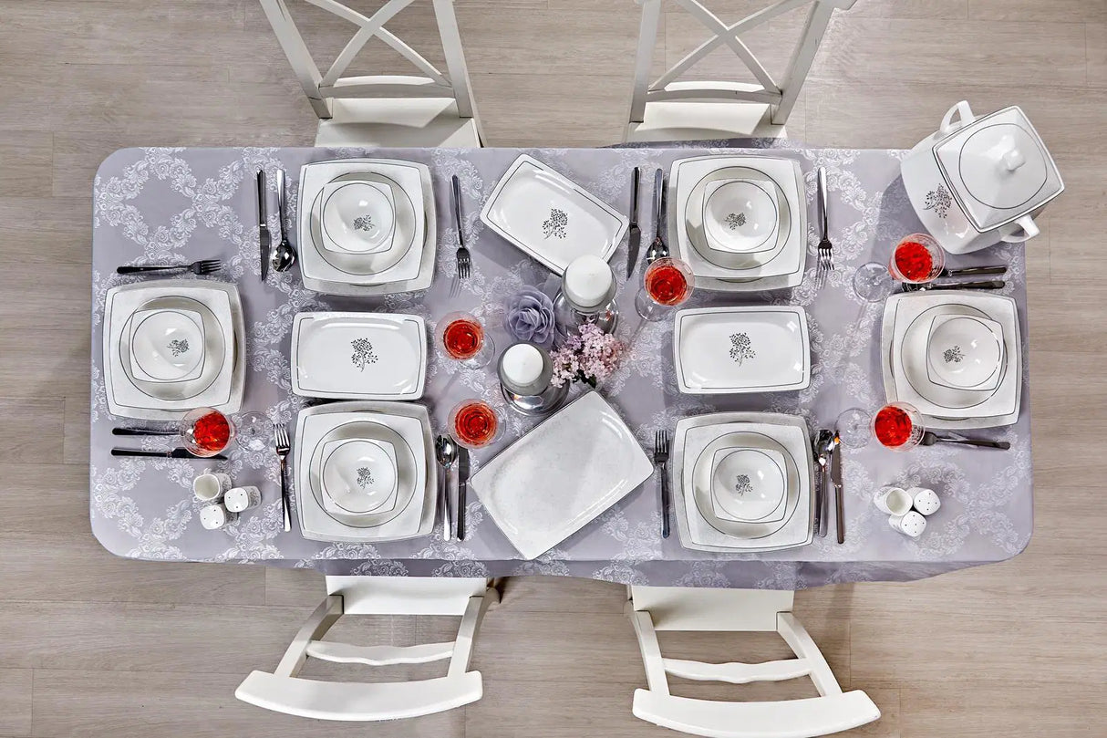 TAC EV Real Bone Tia Platin 12 Kişilik Yemek Takımı - 60 Parça