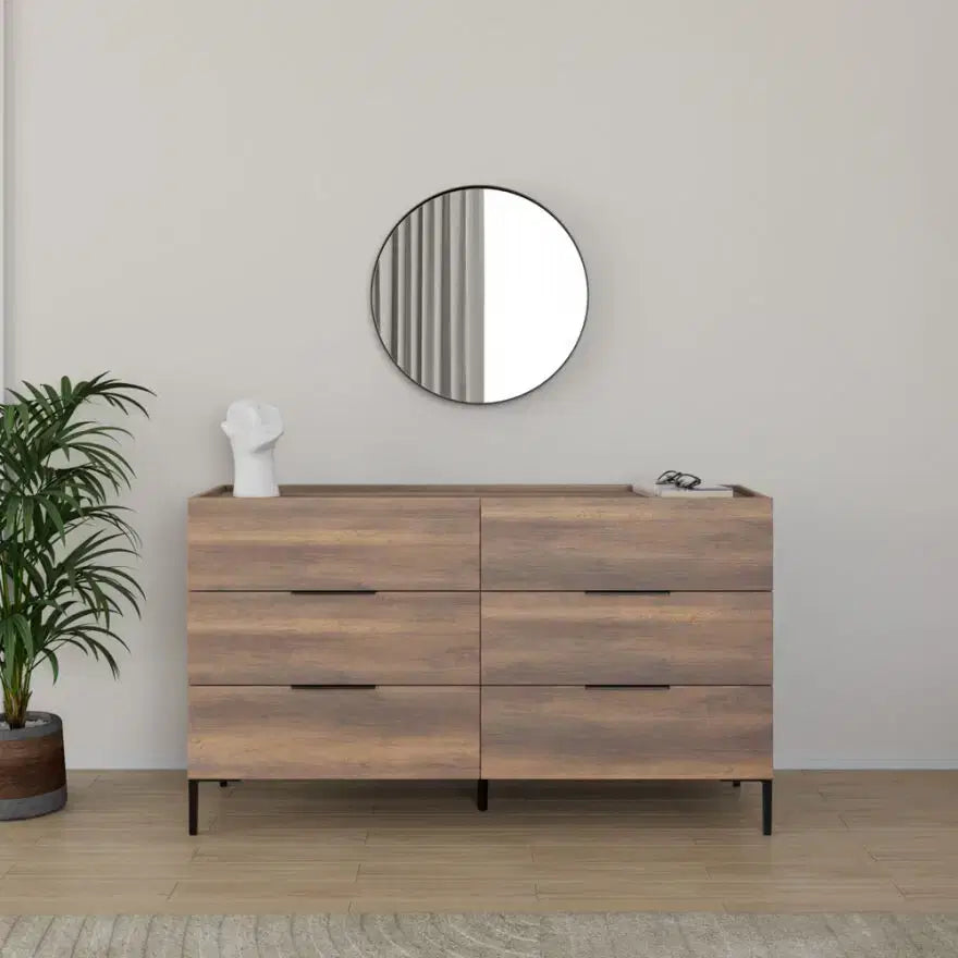 ADORE Oryana 6 Çekmeceli Şifonyer-Koyu Ceviz 140x81x44 cm