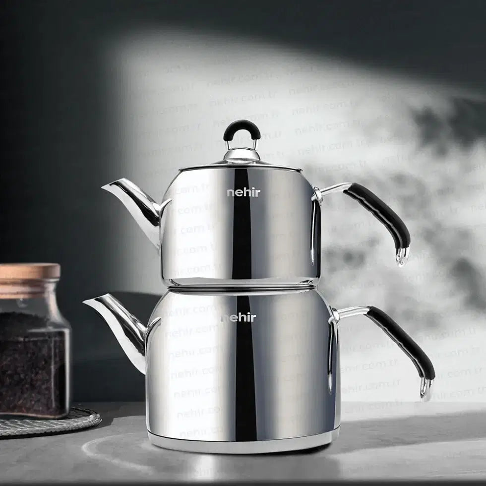 NEHIR Modern Mini Küçük Boy Paslanmaz Çelik Çaydanlık Takımı 0.8-1.6L