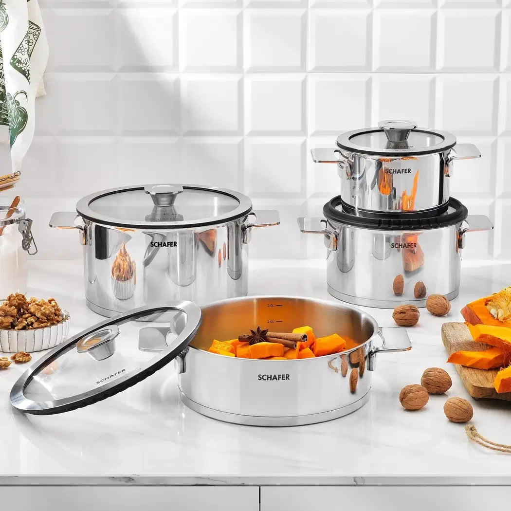 SCHAFER Steel Pro Çelik Tencere Seti 8 Parça - Inox
