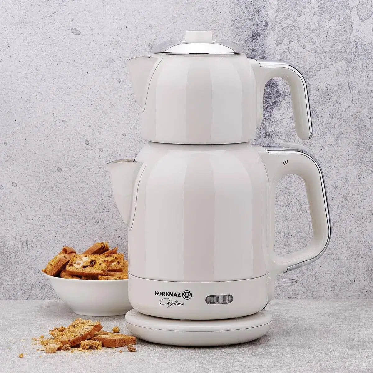 KORKMAZ Çaytema Elekt. Çaydanlık Vanilya/Krom 1.7L