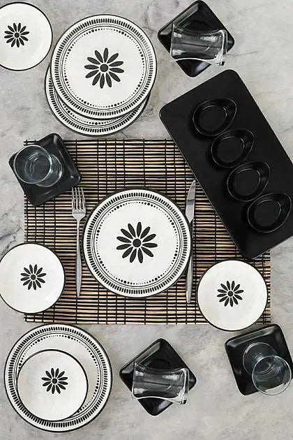 KERAMIKA Keraart Black Rose Kahvaltı Takımı 21 Parça 4 Kişilik
