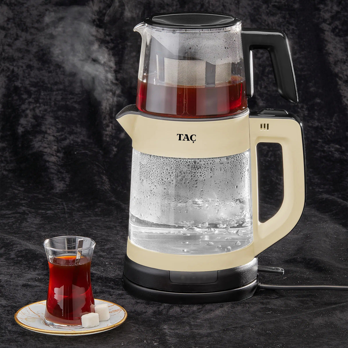 TAC EV Glassdem Çay Makinesi Krem