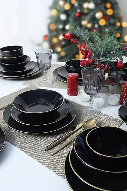 KERAMIKA Ege Siyah Gold Yemek Takımı 24 Parça 6 Kişilik
