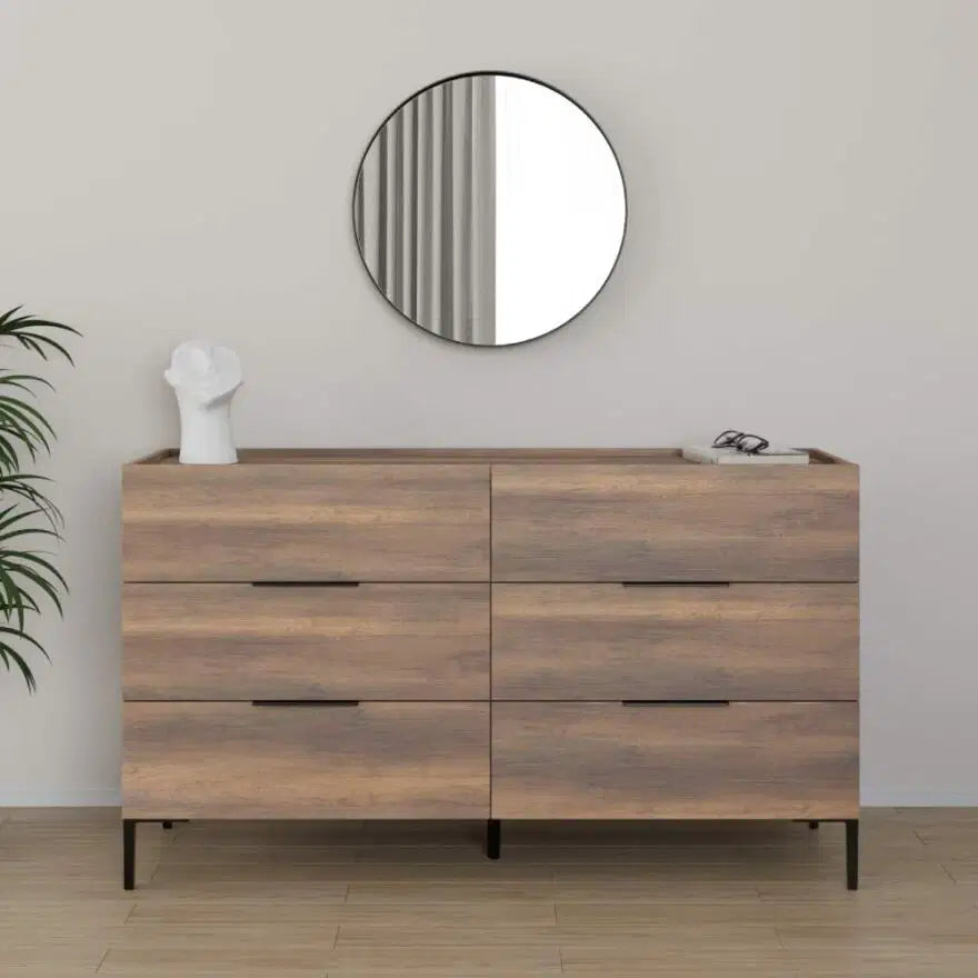 ADORE Oryana 6 Çekmeceli Şifonyer-Koyu Ceviz 140x81x44 cm