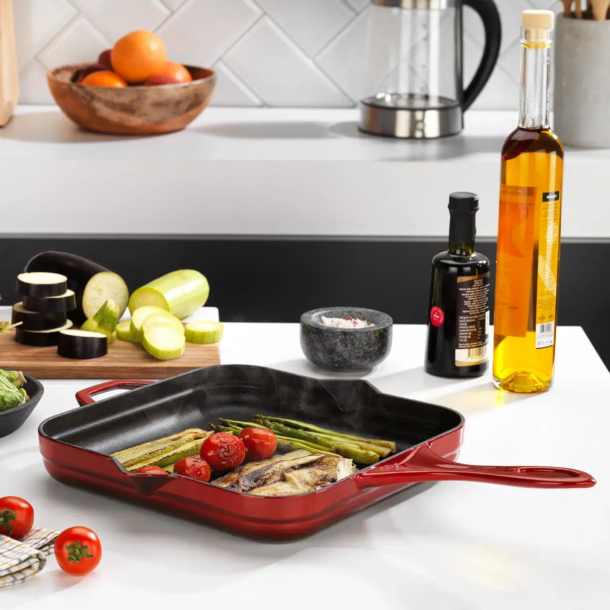 SCHAFER Guss Chef Döküm Kare Kızartma Tavası 28x28cm - Kırmızı