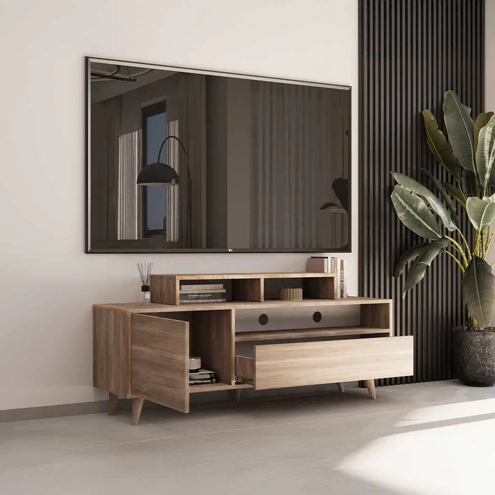 ADORE Retro Wide Tv Sehpası - Açık Ceviz (Tori) 150x53x40 cm