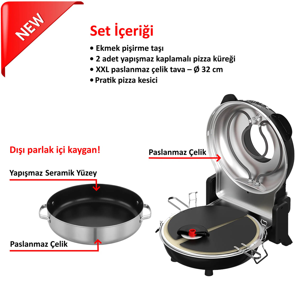 ERATEC Elektrikli Pizza Taş Fırını SET PM-27 – Komple Set