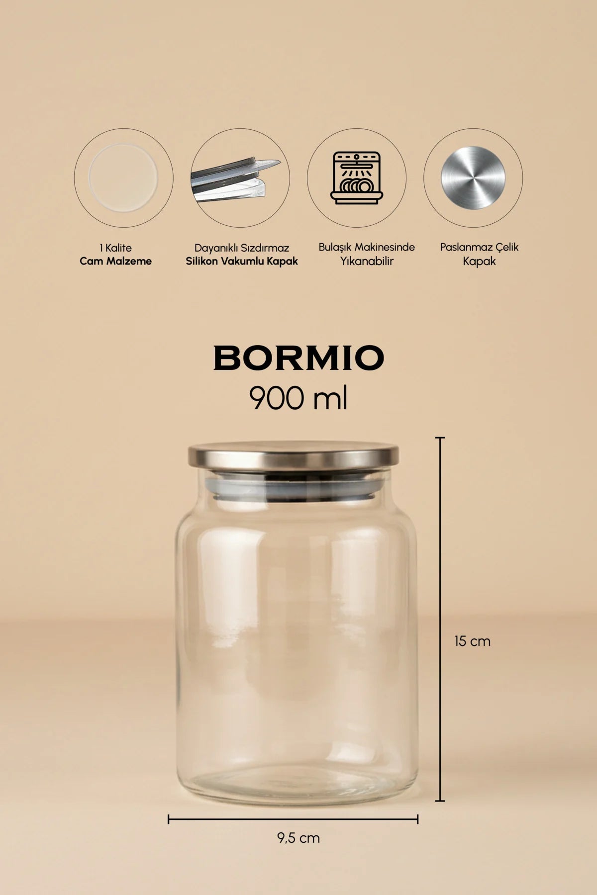 PEROTTİ Bormio Metal Kapaklı 3'lü Vakumlu Cam Kavanoz Seti