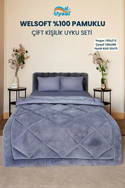 UYSAL WELSOFT AKFİL ÇİFT KİŞİLİK UYKU SETİ 195x215 ANTRASİT
