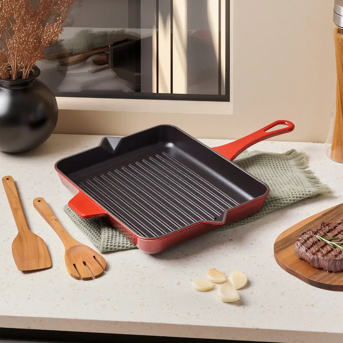 Aryıldız Duo Cast Grill Tava Kırmızı 26x32 cm