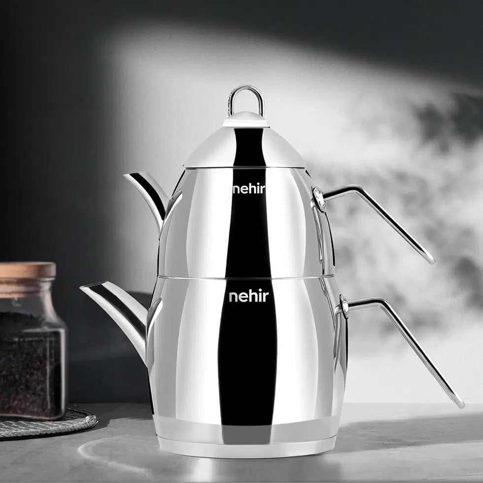 NEHIR Florina Maxi Büyük Boy Paslanmaz Çelik Çaydanlık Takımı 1.15-2.25L
