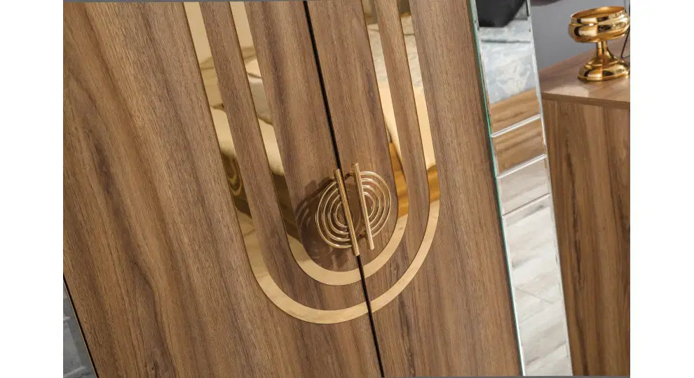 FLYMOB Sıla Ceviz Yatak Odası Baza, Bench, Boy Aynası Ve Puf Hediye