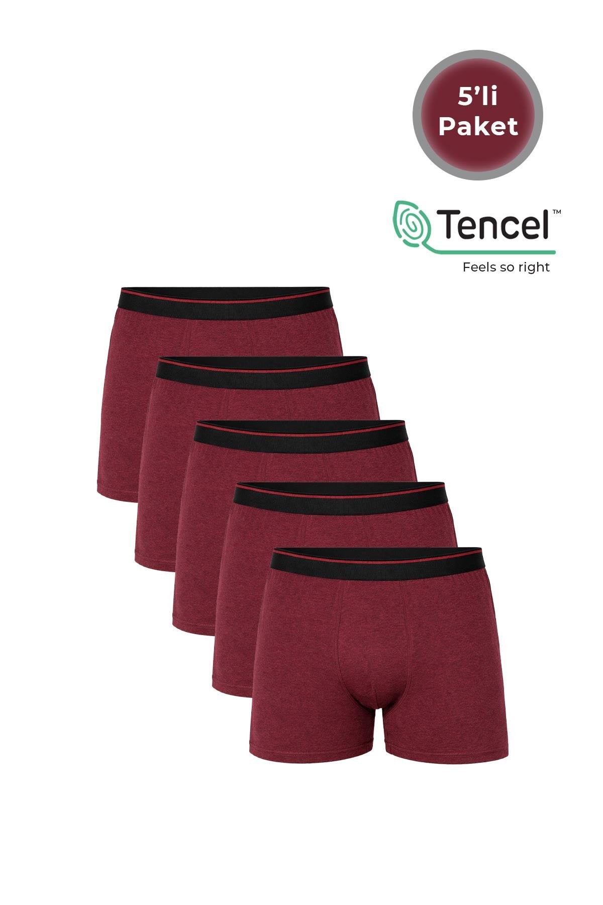 5'li Paket Erkek Pamuklu Modal Boxer | Bordo K11256