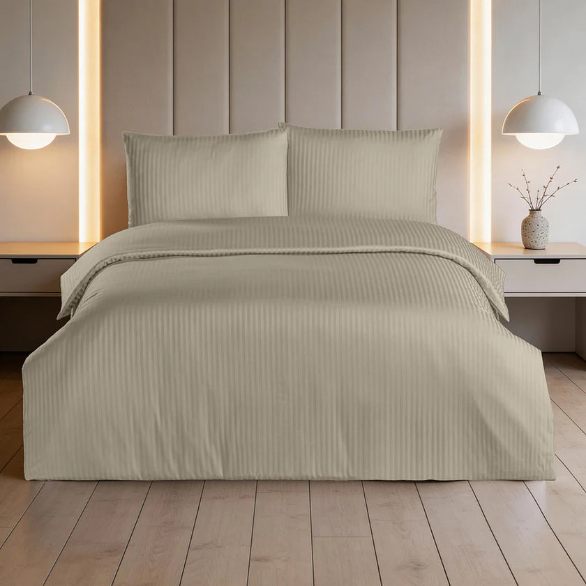 Linestyle Çift Kişilik %100 Pamuk Saten (90 Tel) Nevresim Seti Bej (3 Parça)