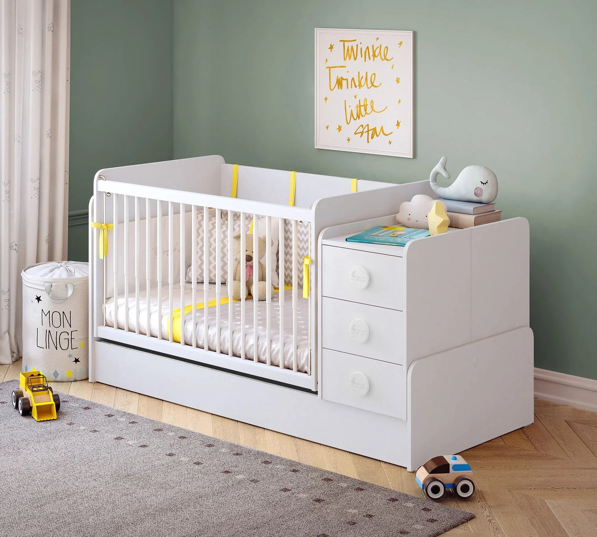 Çilek Mobilya - Baby Cotton Büyüyen Bebek Karyolası (Sallanan ve Masa Olabilen) (70x115-70x160 cm)