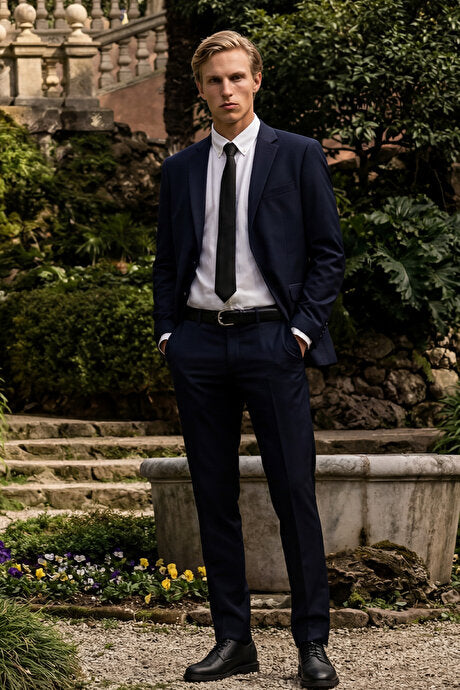 Slim Fit Dar Kesim Mono Yaka Takım Elbise
