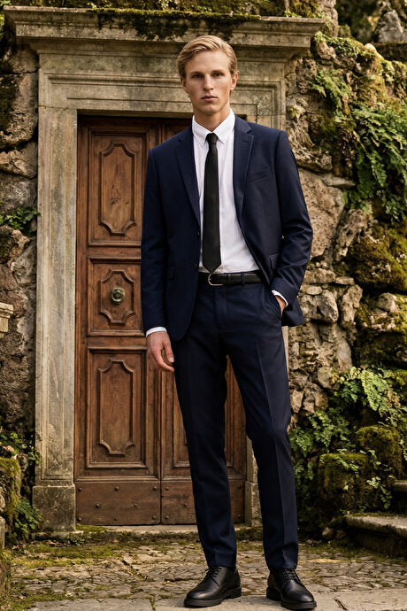 Slim Fit Dar Kesim Mono Yaka Takım Elbise