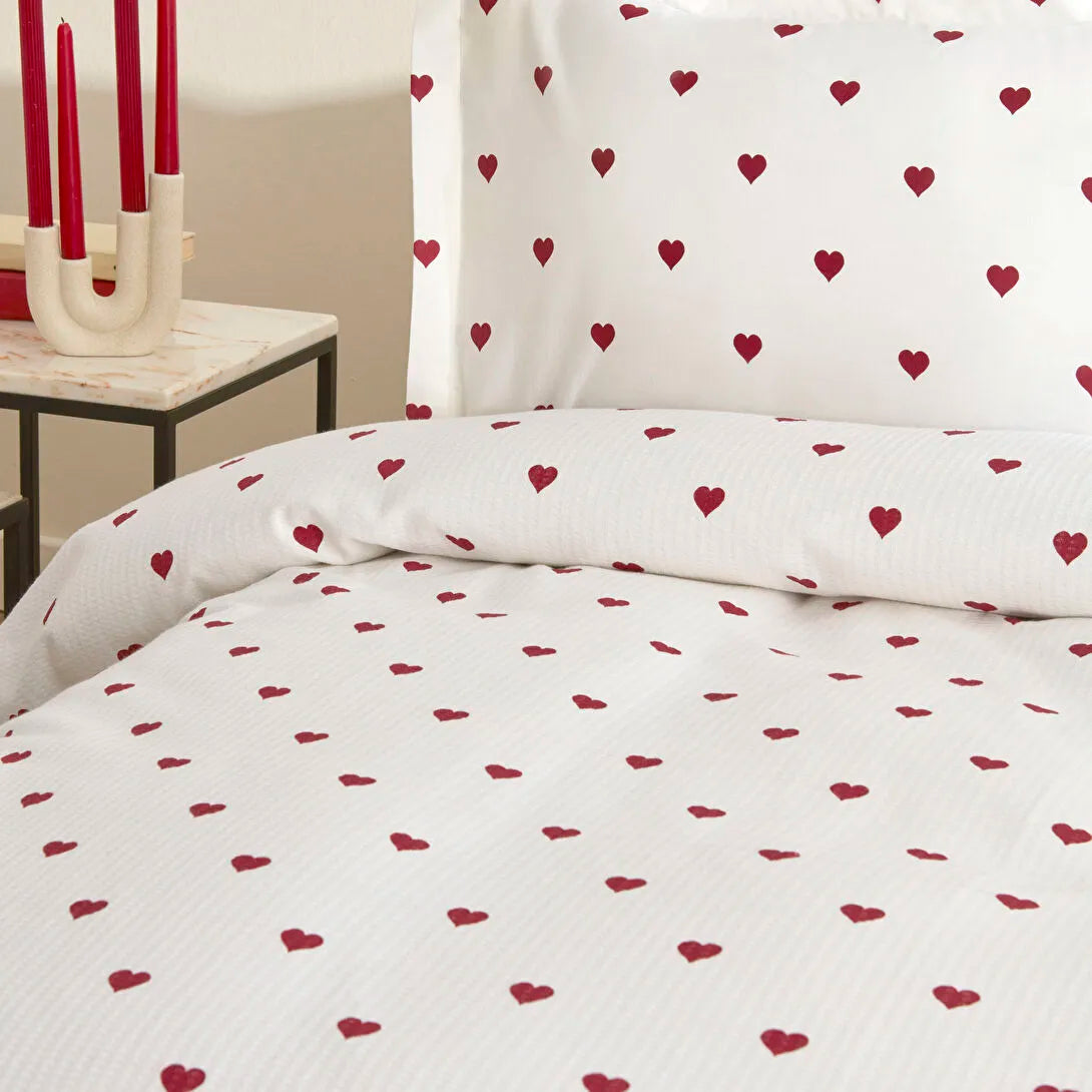 Karaca Home Amour Kalp Desenli %100 Pamuk Çift Kişilik Pike Takımı Kırmızı