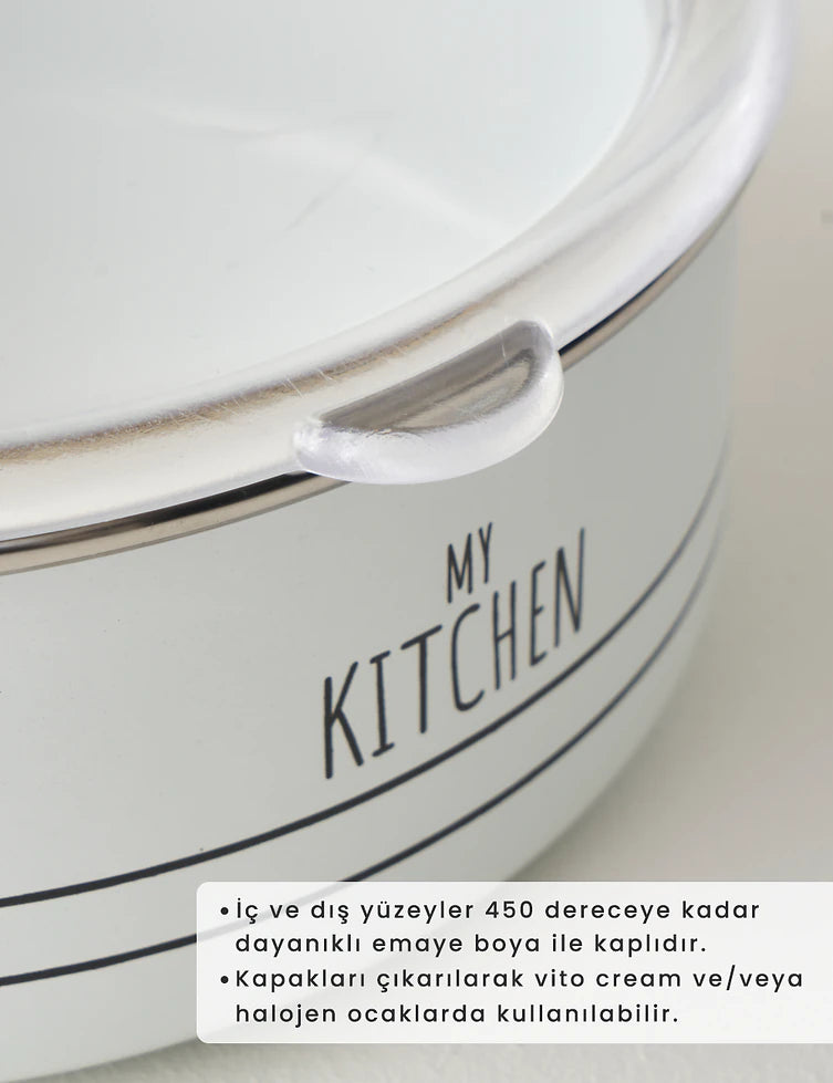 My Kitchen 3'lü Emaye Saklama Kabı Seti Beyaz