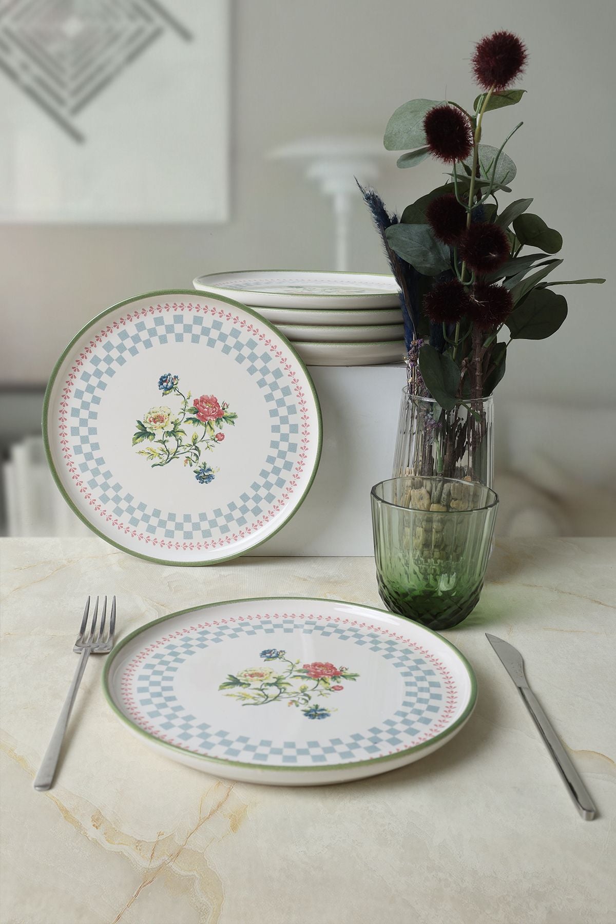 KERAMIKA Rose Line Nordic Pasta Tabağı 22 Cm 6 Adet