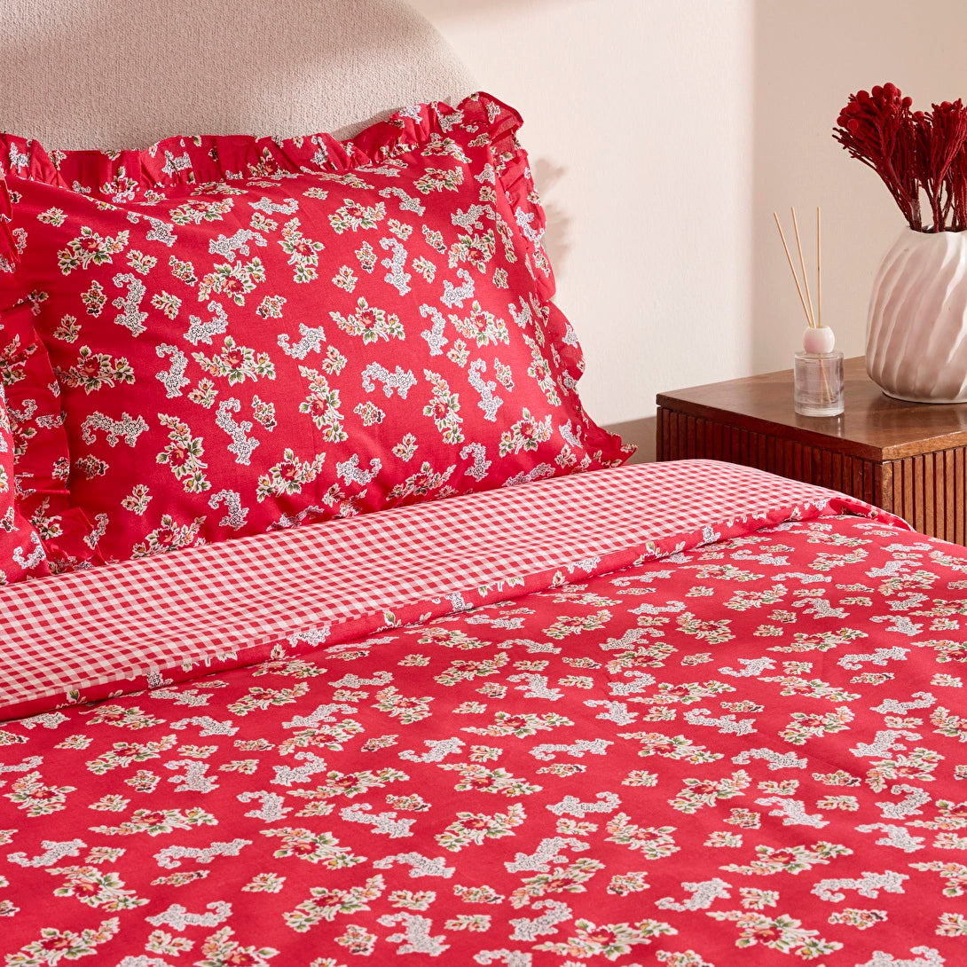 Karaca Home Carlo %100 Pamuk Çift Kişilik Nevresim Takımı Kırmızı