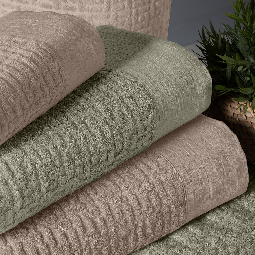 Lisse Bambu Aile Bornoz Seti Adaçayı Yeşili/Bej (6 Parça) M-L/L-XL