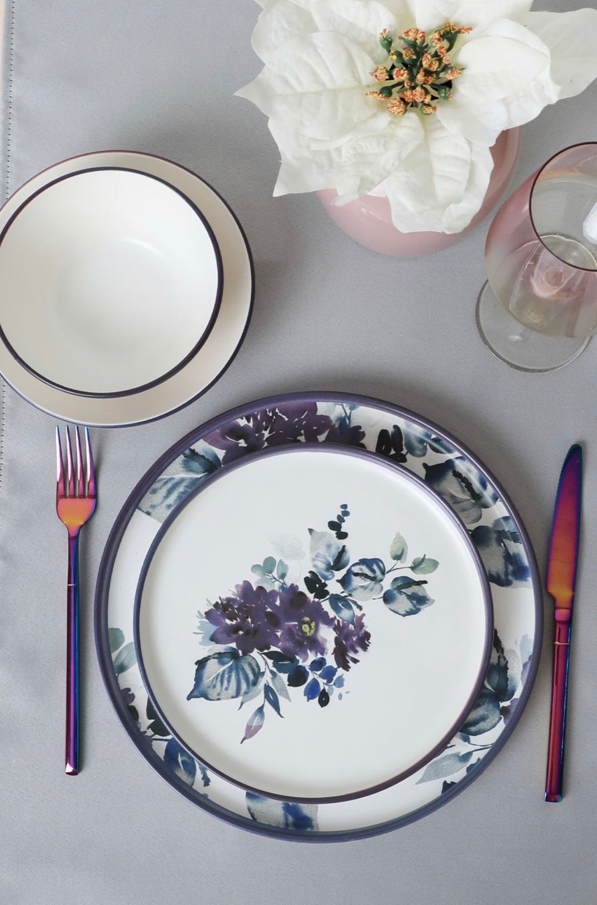 KERAMIKA Purple Flower Yemek Takımı 24 Parça 6 Kişilik