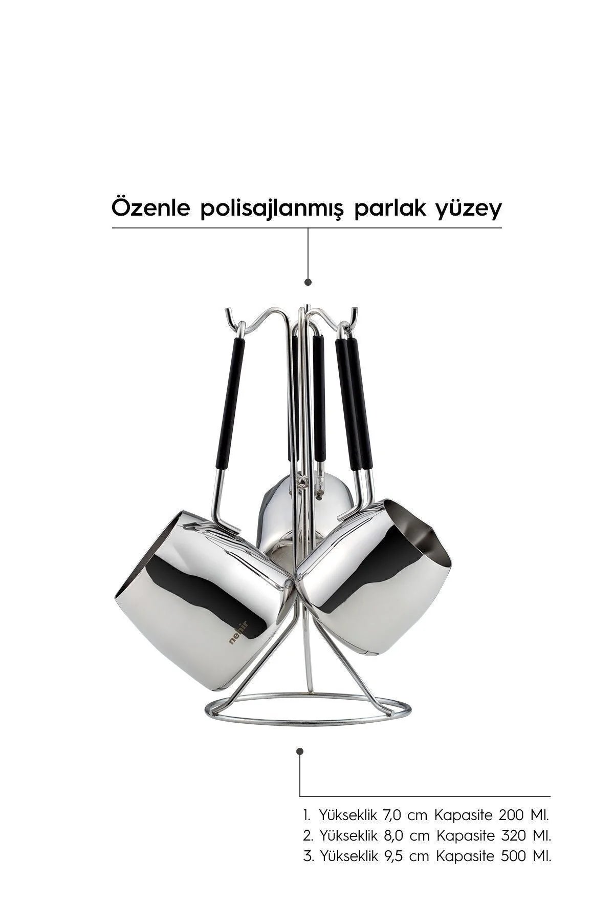 Modern 4 Parça Standlı Paslanmaz Çelik Cezve Seti