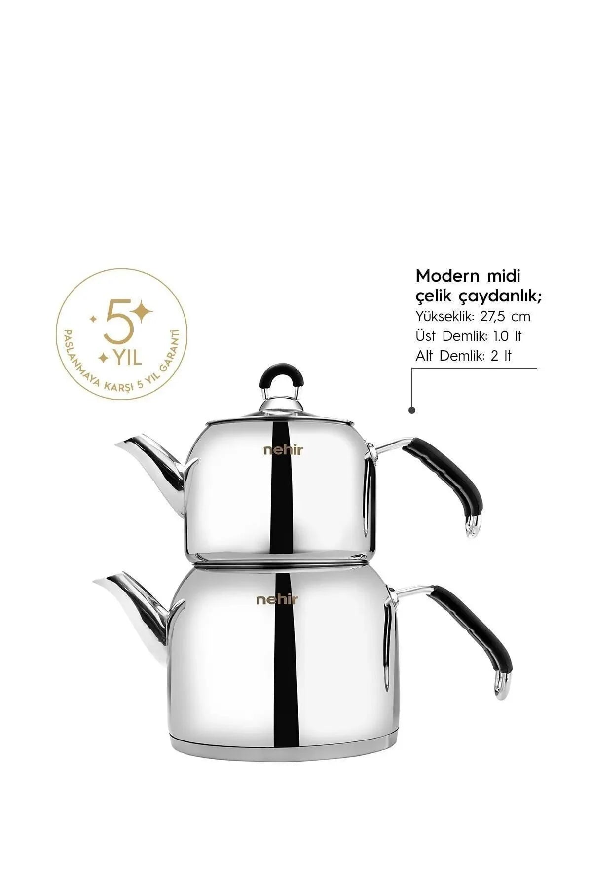 Modern Midi Orta Boy 1-2 Lt. Paslanmaz Çelik Çaydanlık Takımı