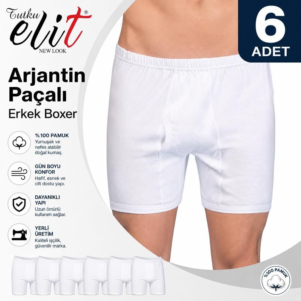 Tutku Elit Arjantin Paçalı Erkek Boxer 6'lı