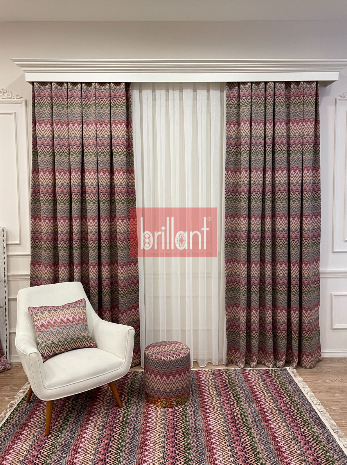 Zigzag Desenli PİLESİZ DÜZ DİKİM Ekstraforlu Fon Perde 300x260