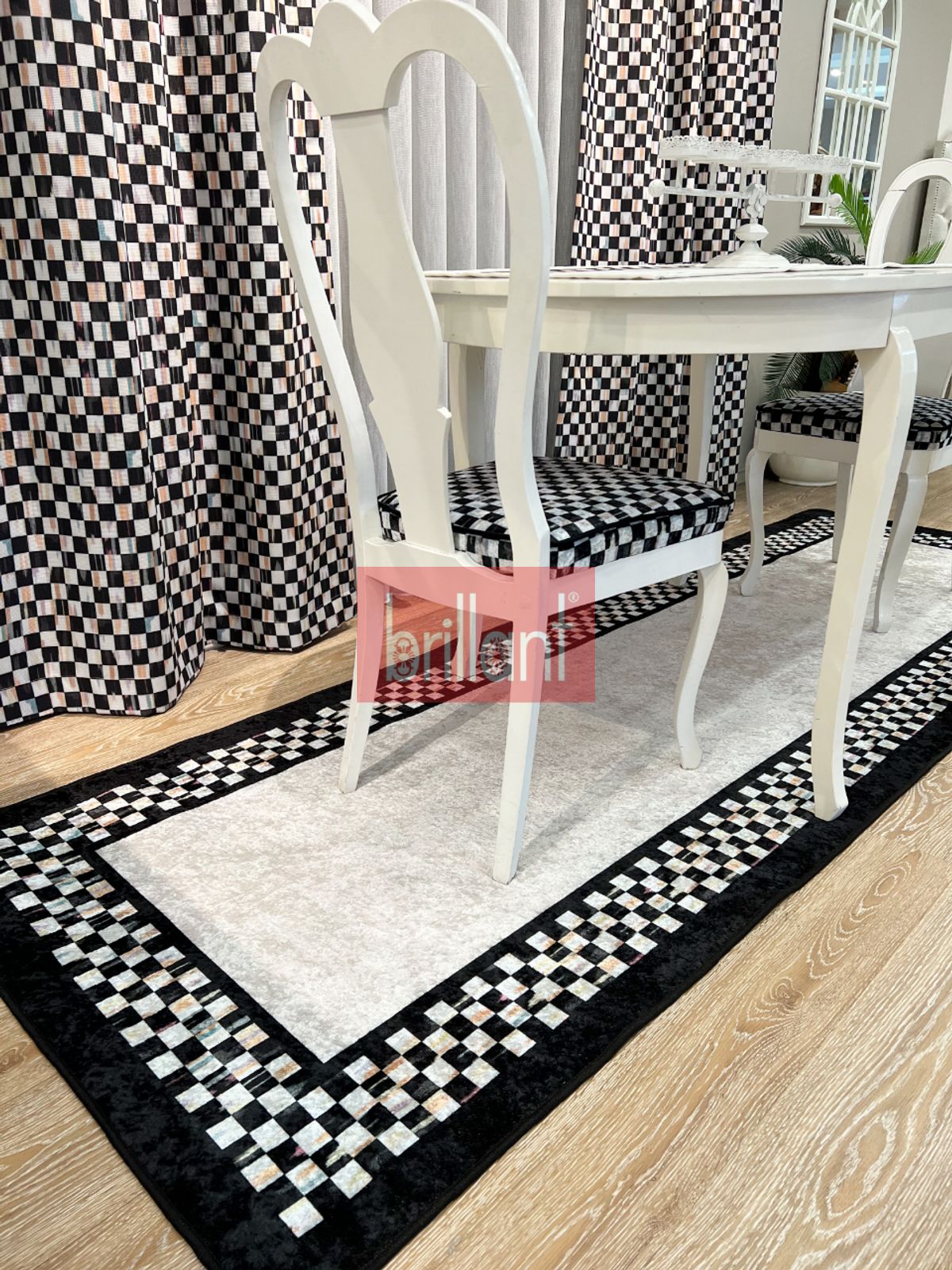Pilesiz Ekstraforlu Damalı Mckenzie Temalı Perde Mutfak - Bej-Siyah 300x260