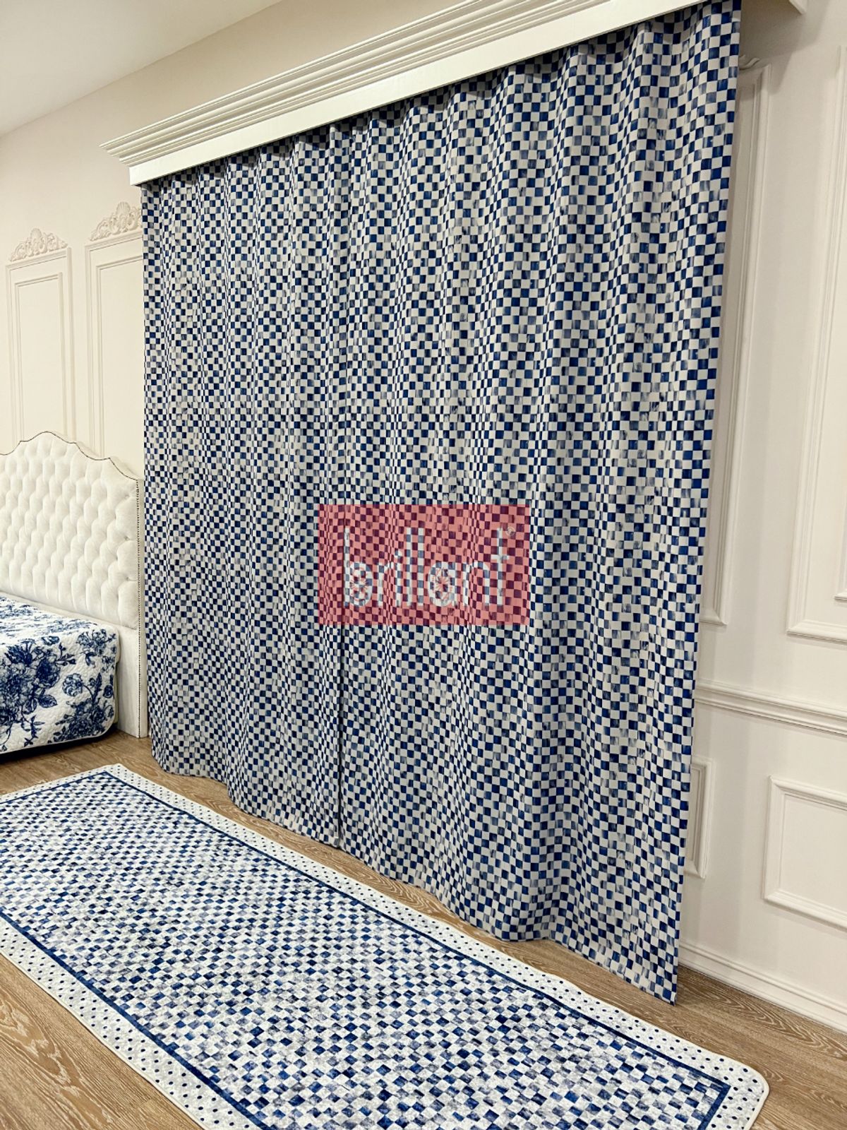 Pilesiz Ekstraforlu Damalı Mckenzie Temalı Perde Mutfak - Mavi 300x260