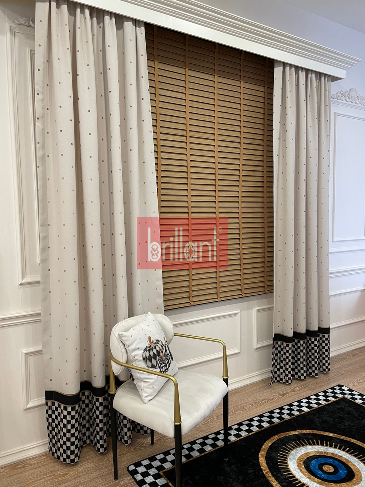 Pilesiz Ekstraforlu Damalı Mckenzie Temalı Perde Mutfak - Bej-Siyah 300x260