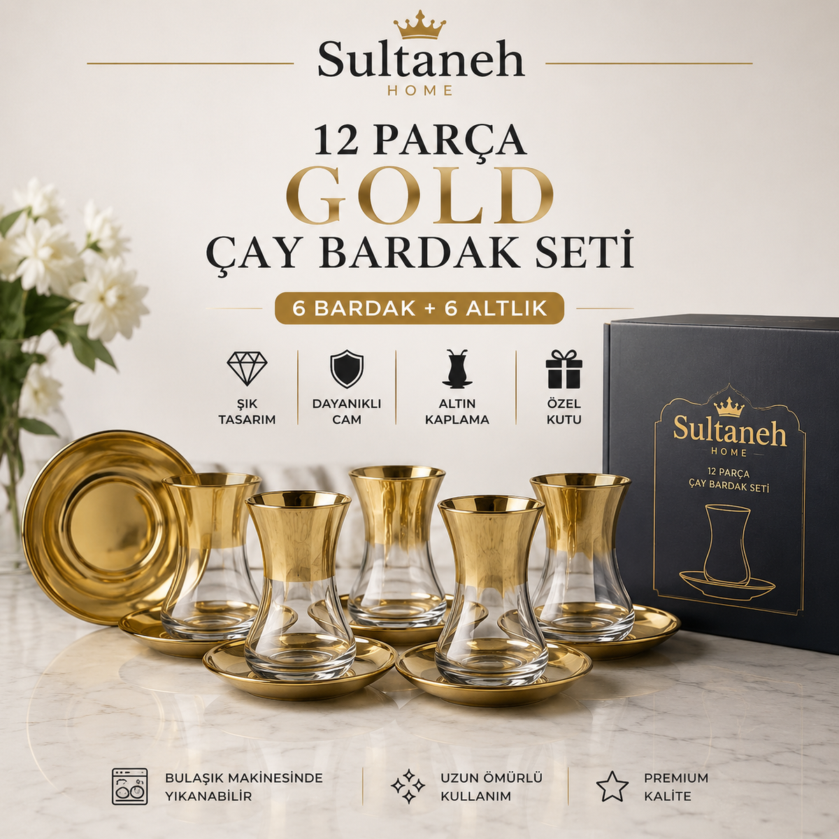 Sultaneh Home Gold Çay Seti 12 Parça