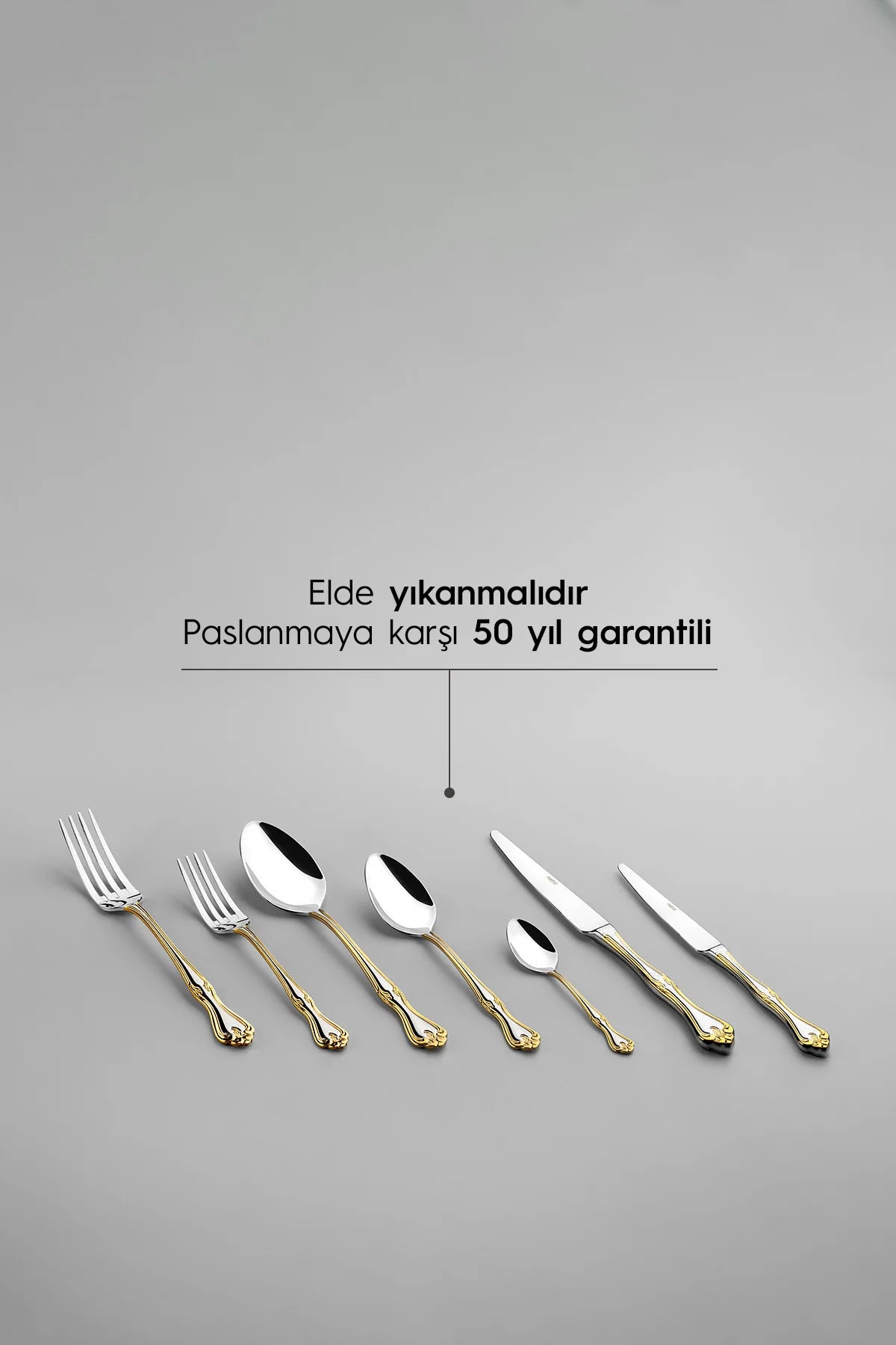 Nehir Lalezar Altın Sade 12 Kişilik 89 Parça Deri Kutulu Çatal Kaşık Bıçak Takımı