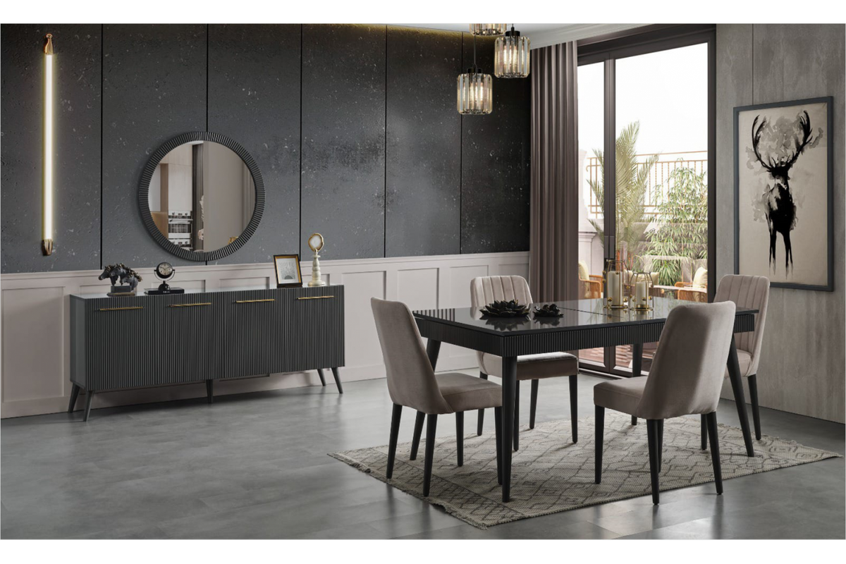 ÇIRAĞAN ANTRASİT · YEMEK ODASI TAKIMI %100 MDF