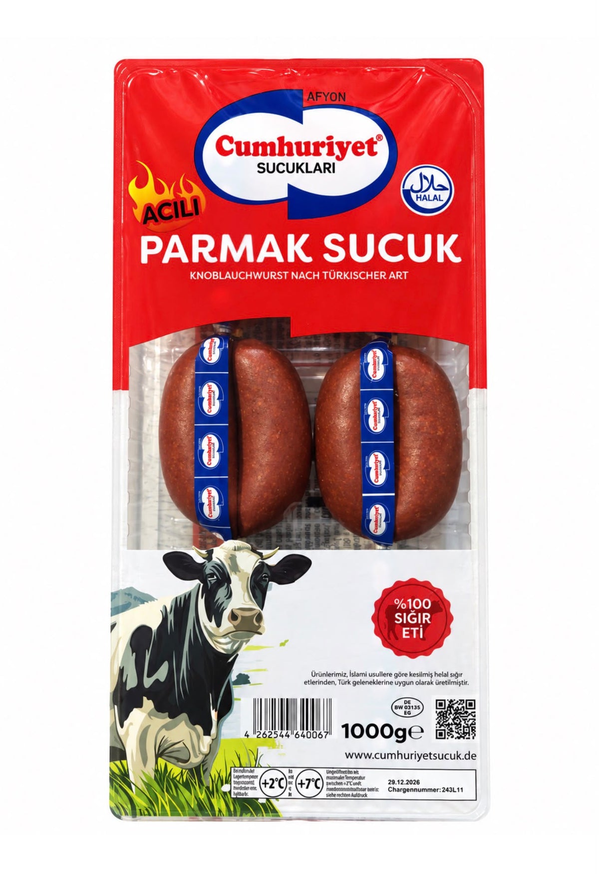 Cumhuriyet Sucukları Parmak Sucuk Ekstra Acılı 1000gr