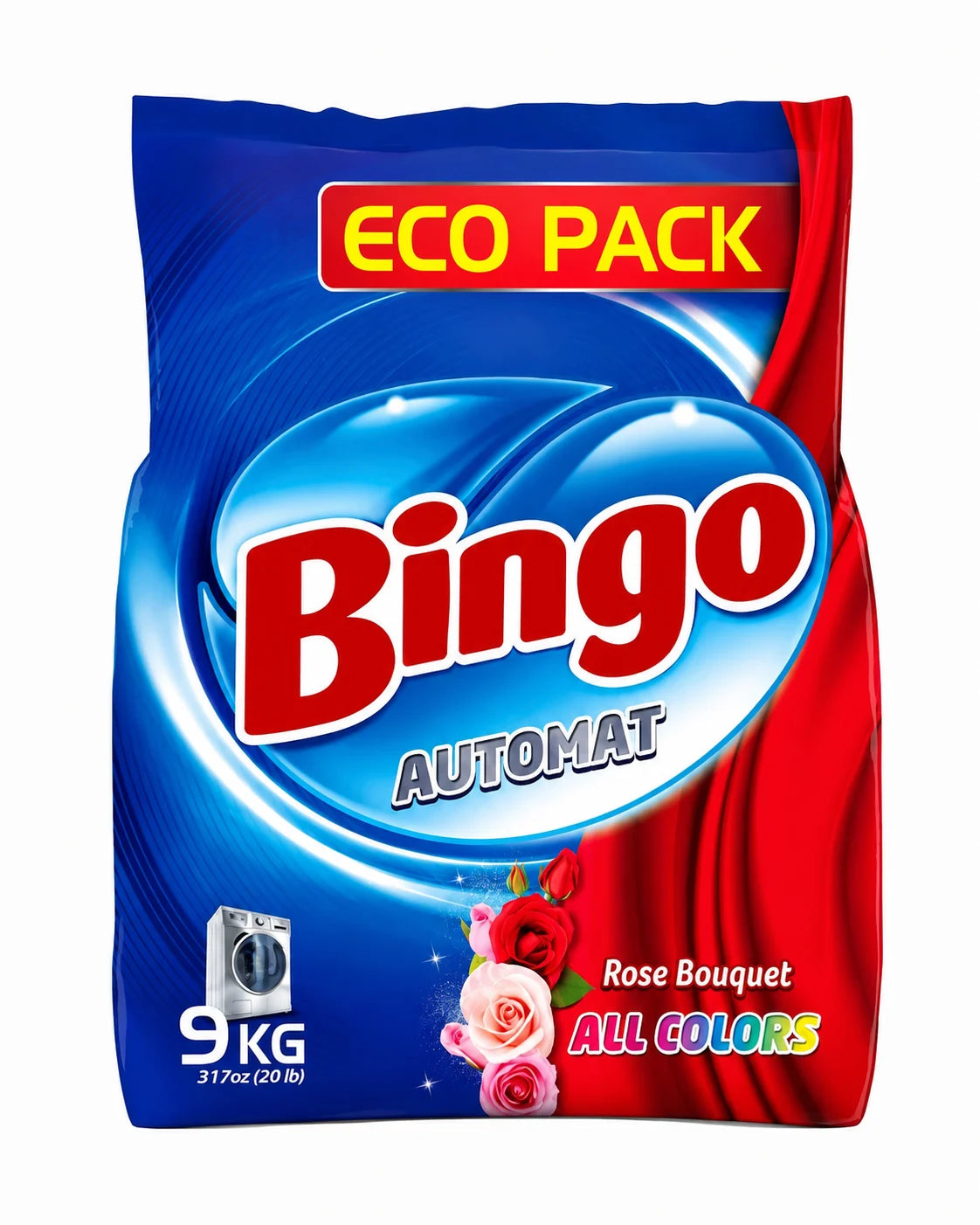 Bingo Toz Çamaşır Deterjanı Tüm Renkler 9 Kg - Güçlü Temizlik ve Ferah Gül Kokusu