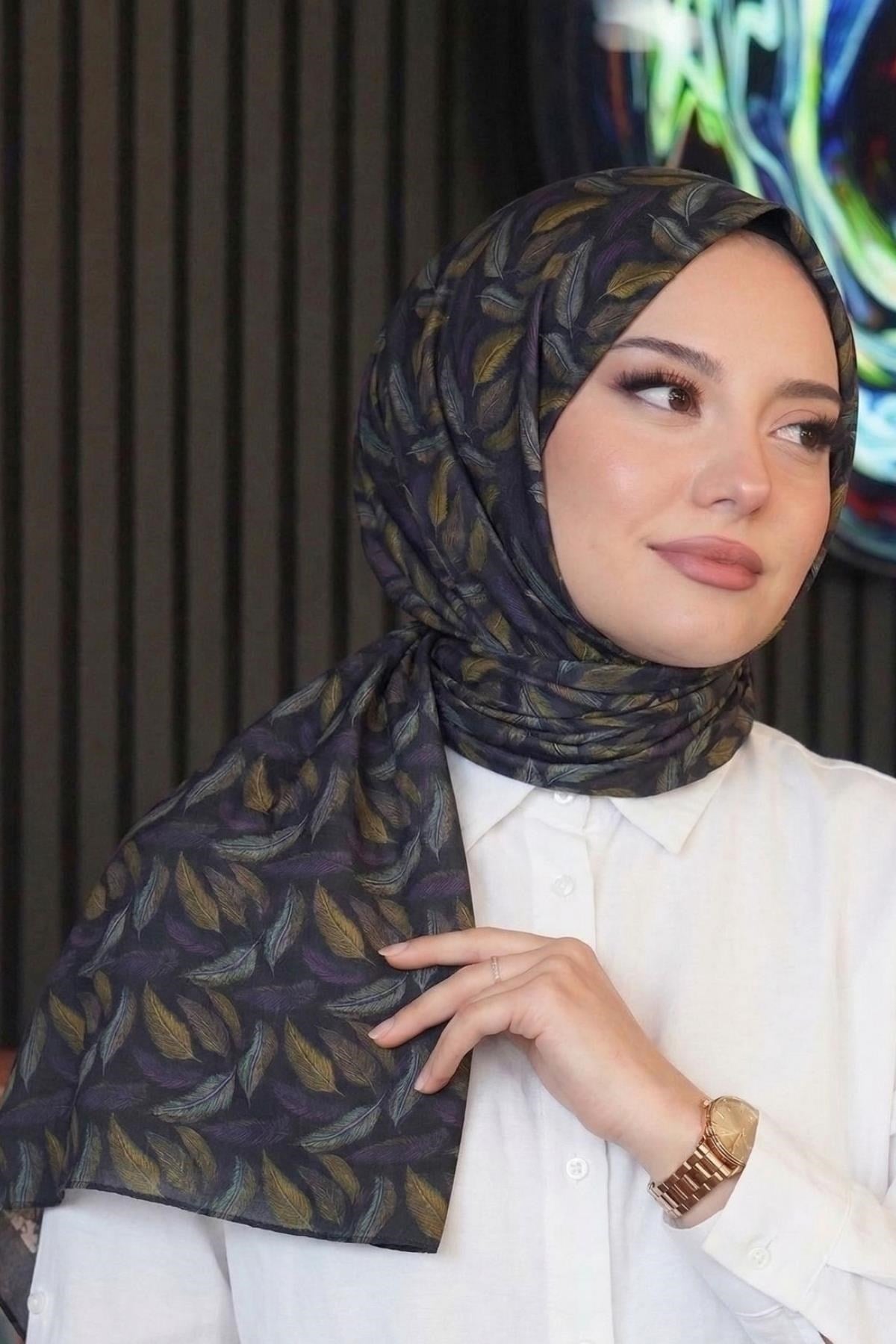Afvente Dalgalı Desen Mor Soft Pamuk Şal