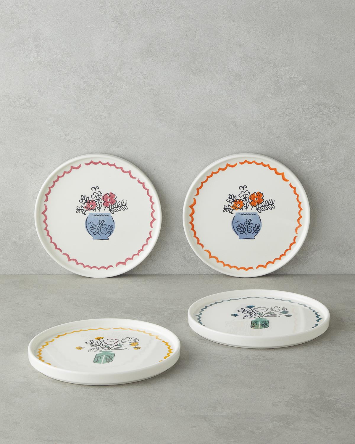 Floe Seramik 4'lü Pasta Tabağı 20 cm Renkli