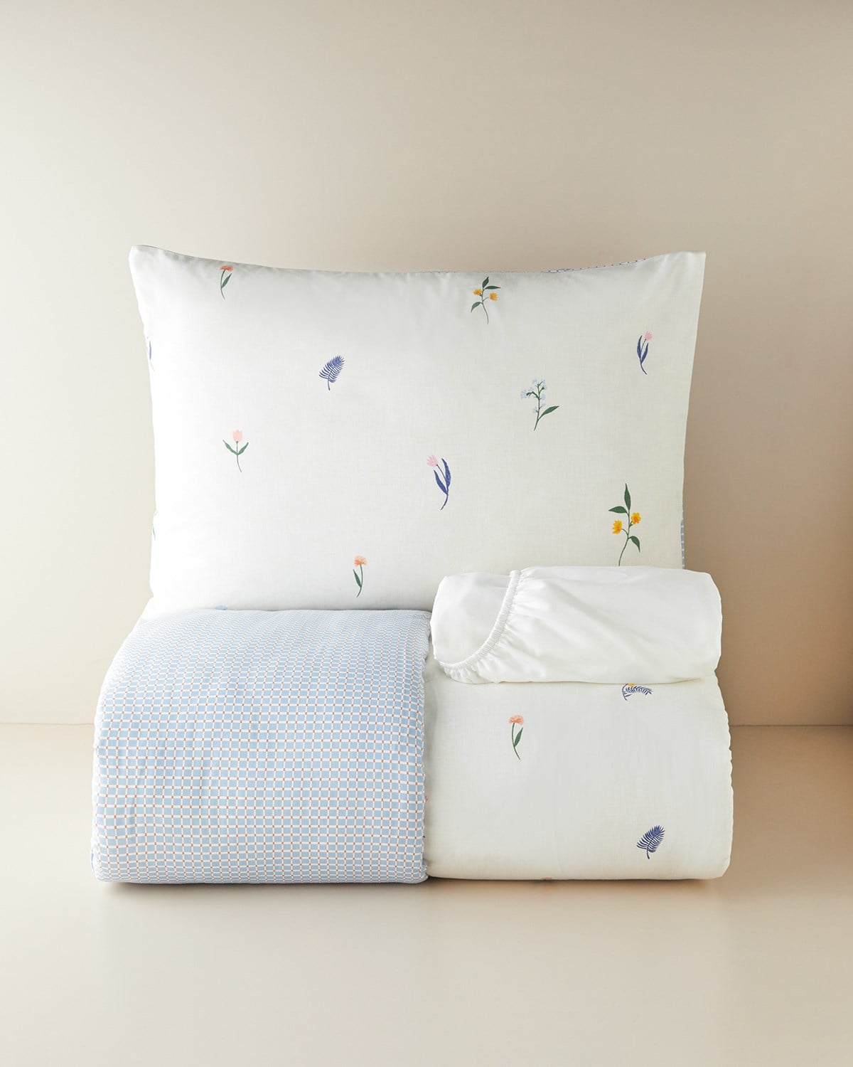 Flowery Kolay Ütülenir Tek Kişilik Çarşaflı Nevresim Takımı 160x220 cm Mavi - Yeşil