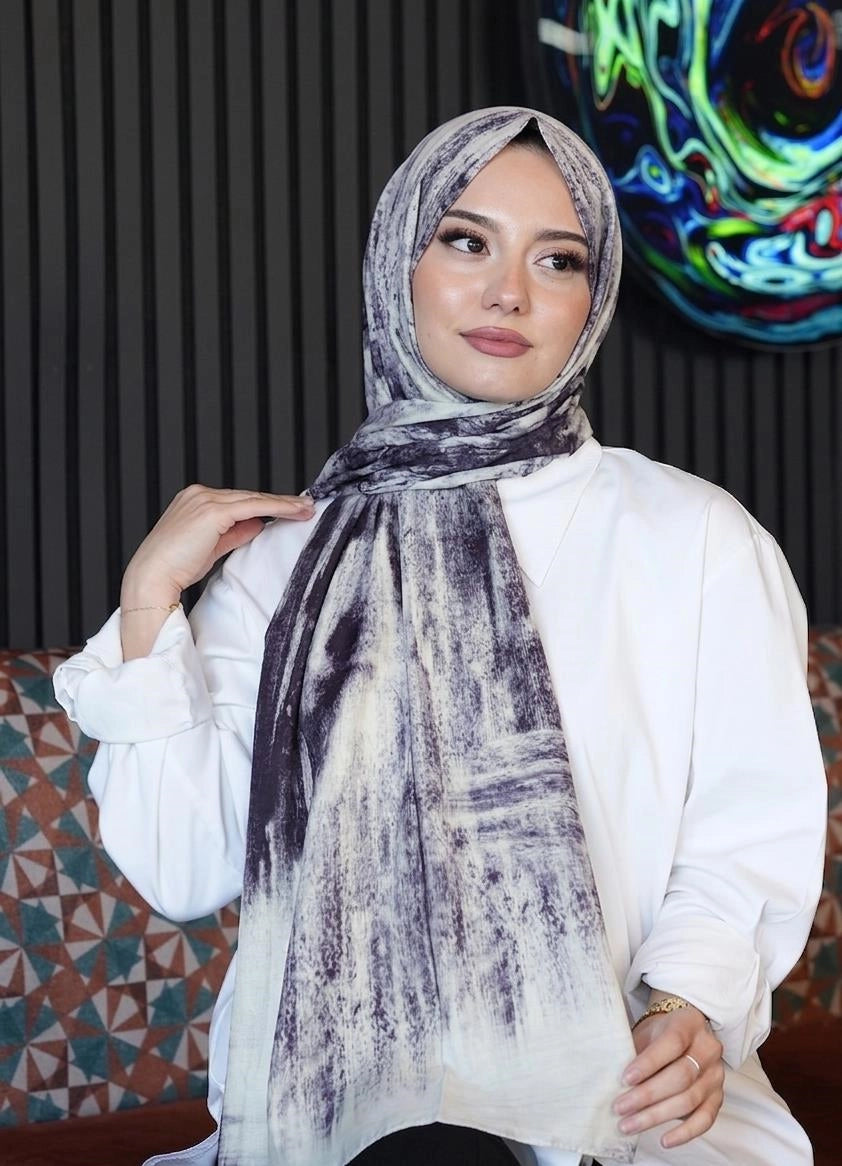 Afvente Geometrik Desen Açık Gri Soft Pamuk Şal