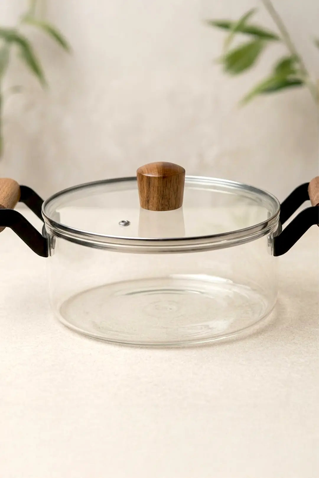 Kitchen Life Ahşap Kulplu,Kapaklı Şeffaf Borosilikat Cam Tencere-Pişirme Tenceresi 2,5 Litre