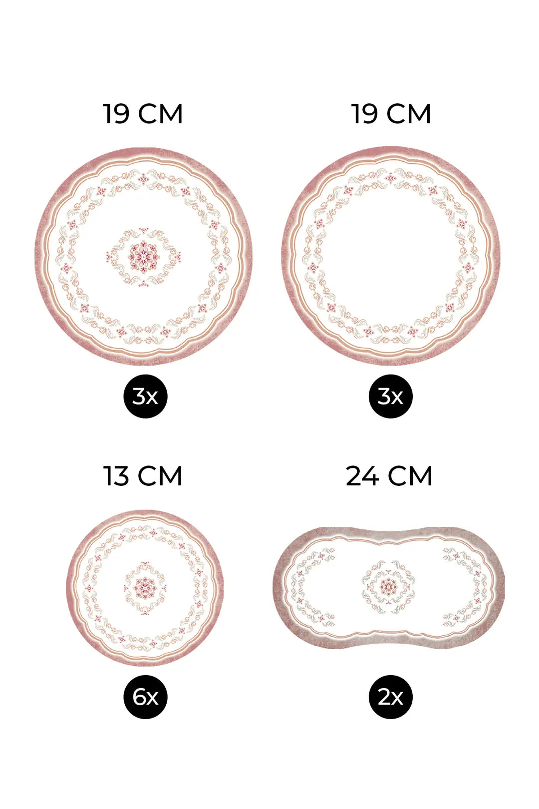 Kitchen Life 14-teiliges Frühstücksset aus Pinktalisman-Porzellan für 6 Personen mit Schälchen zum Servieren des Frühstücks