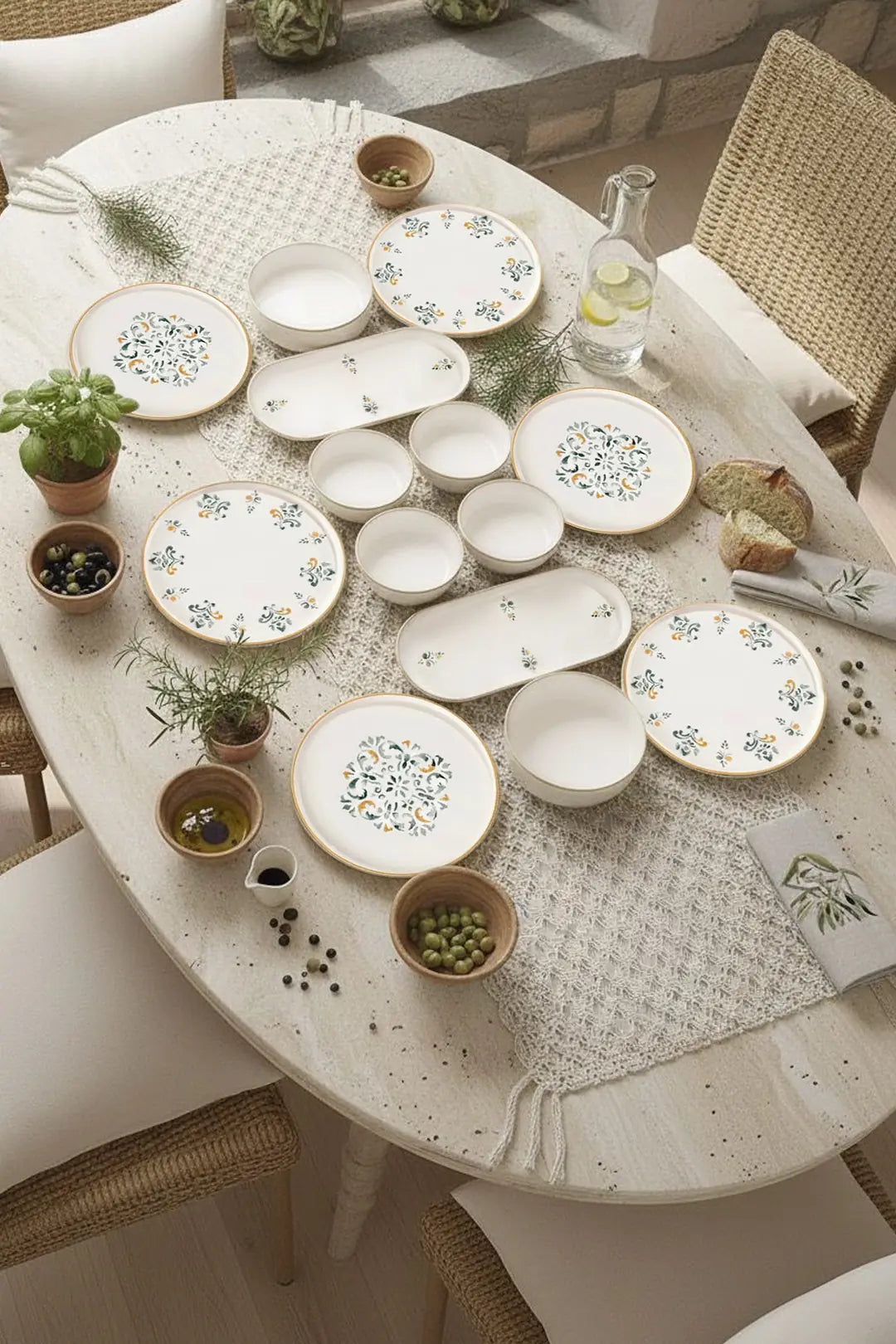 Kitchen Life 14 Parça 6 Kişilik D-Harma Stackable Kahvaltı Takımı - Lüx Kahvaltılık Sunum Seti Tabağı